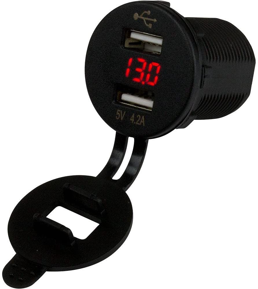 SEADOG 426517-1 Dual USB SOCKETS Round With Voltage Readout 