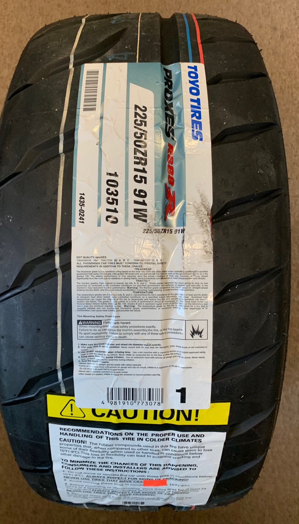 CAN-AM CAN AM CANAM BRP SPYDER TOYO MOTOSPORTS PROXES EXTRA LOAD REAR 225/50-ZR15 91V Tire
