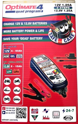 Optimate 4 Quad Program TM631 Gold Series: 9-Step 12V / 12.8V 1.25A Sealed Battery Saving Charger & maintainer