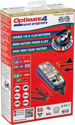 Optimate 4 Quad Program Premium Edition TM631-PR Gold Series 9-Step 12V 12.8V 1.25A Sealed Battery Saving Charger & maintainer